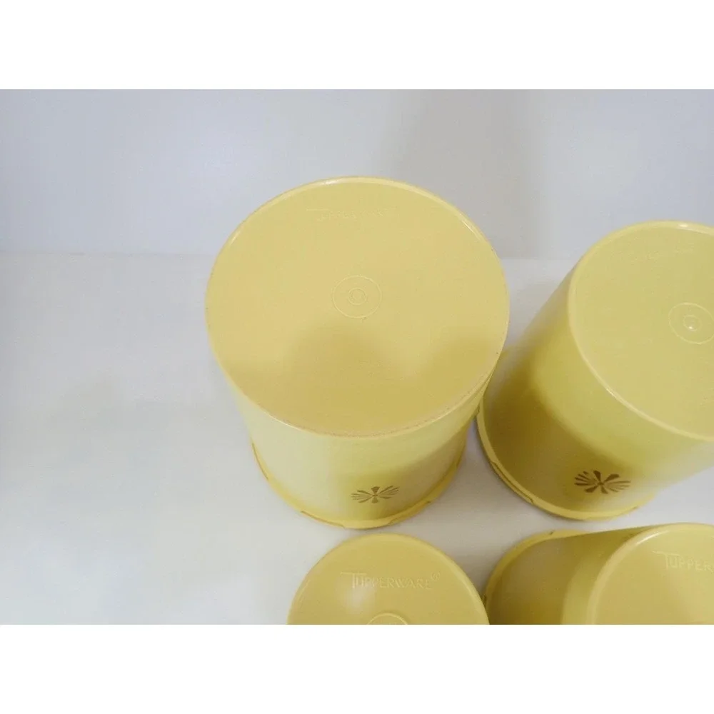 Vintage Tupperware Yellow Servalier Nesting Canister Set 4 Sunburst Starburst Li